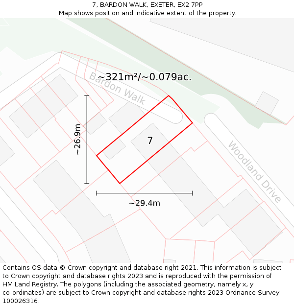 7, BARDON WALK, EXETER, EX2 7PP: Plot and title map