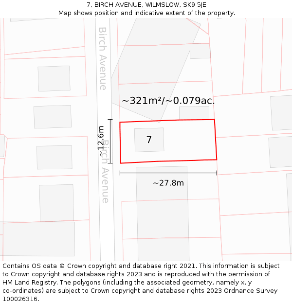 7, BIRCH AVENUE, WILMSLOW, SK9 5JE: Plot and title map