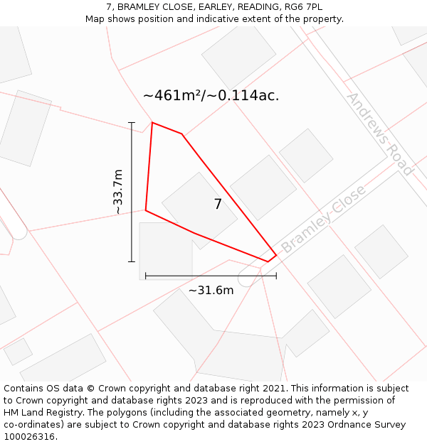 7, BRAMLEY CLOSE, EARLEY, READING, RG6 7PL: Plot and title map