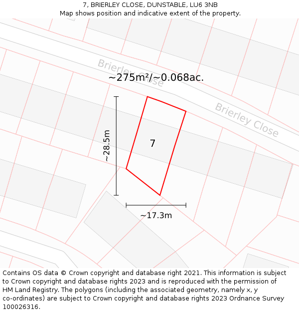 7, BRIERLEY CLOSE, DUNSTABLE, LU6 3NB: Plot and title map