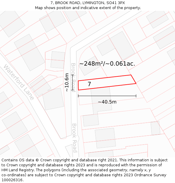 7, BROOK ROAD, LYMINGTON, SO41 3PX: Plot and title map