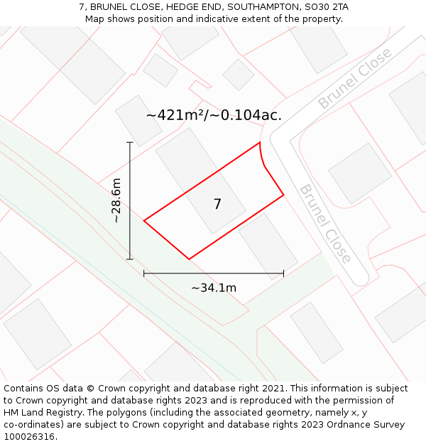 7, BRUNEL CLOSE, HEDGE END, SOUTHAMPTON, SO30 2TA: Plot and title map