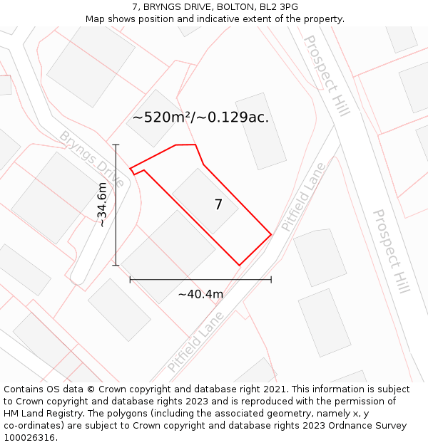 7, BRYNGS DRIVE, BOLTON, BL2 3PG: Plot and title map