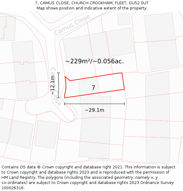 7, CAMUS CLOSE, CHURCH CROOKHAM, FLEET, GU52 0UT: Plot and title map