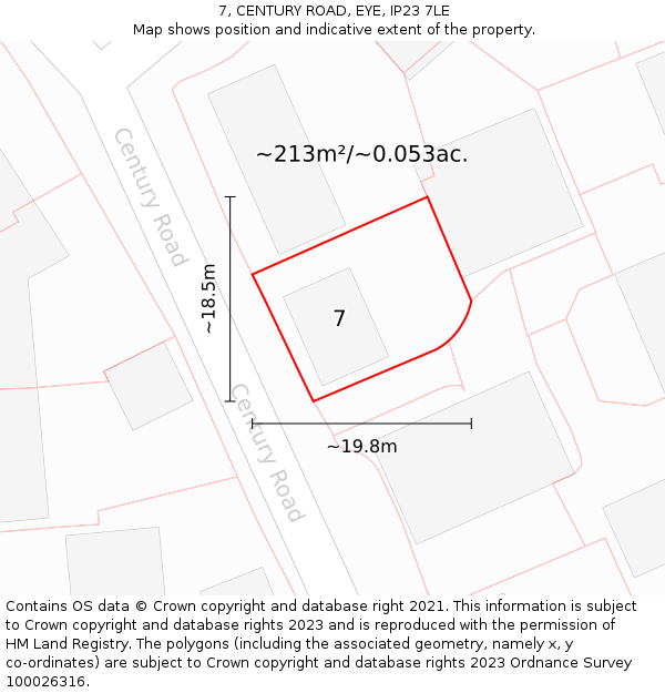 7, CENTURY ROAD, EYE, IP23 7LE: Plot and title map