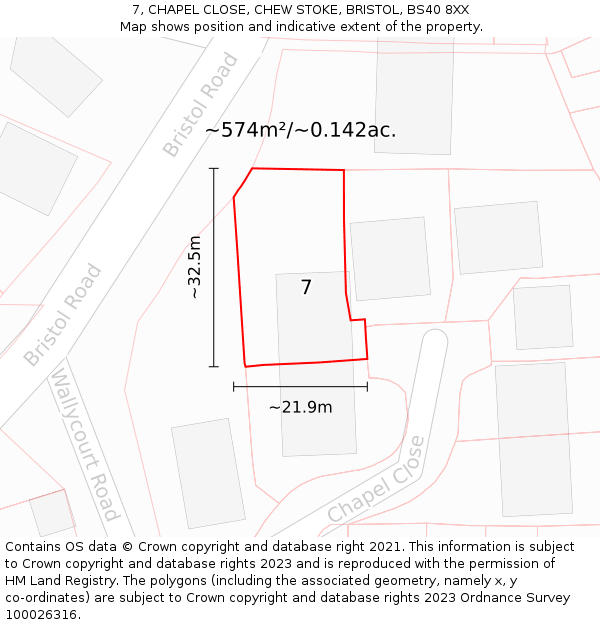 7, CHAPEL CLOSE, CHEW STOKE, BRISTOL, BS40 8XX: Plot and title map