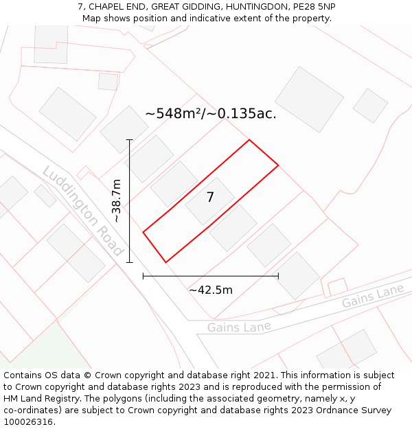 7, CHAPEL END, GREAT GIDDING, HUNTINGDON, PE28 5NP: Plot and title map