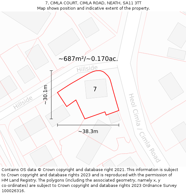 7, CIMLA COURT, CIMLA ROAD, NEATH, SA11 3TT: Plot and title map