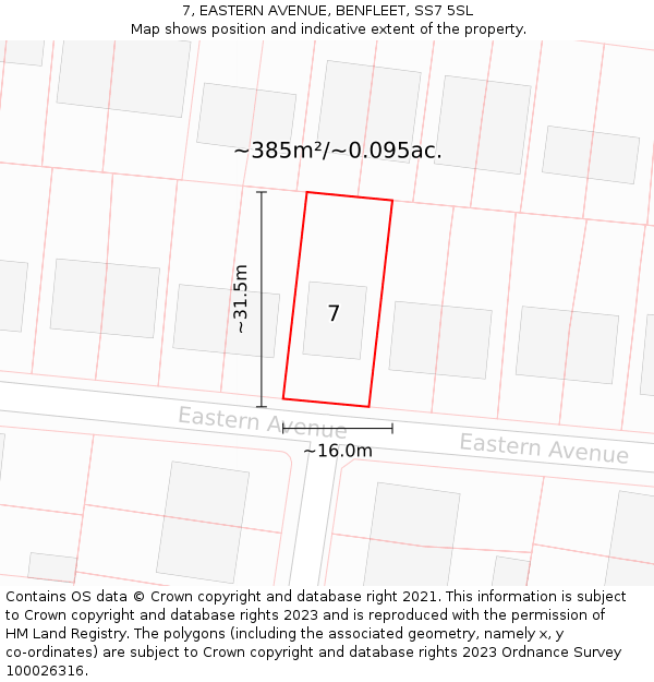 7, EASTERN AVENUE, BENFLEET, SS7 5SL: Plot and title map