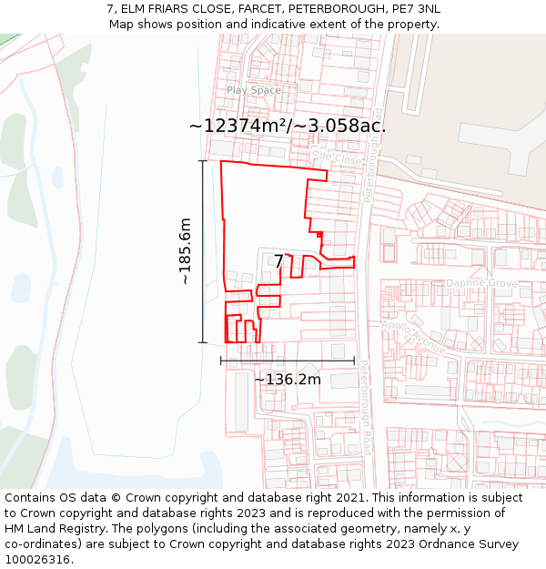 7, ELM FRIARS CLOSE, FARCET, PETERBOROUGH, PE7 3NL: Plot and title map