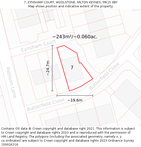 7, EYNSHAM COURT, WOOLSTONE, MILTON KEYNES, MK15 0BY: Plot and title map