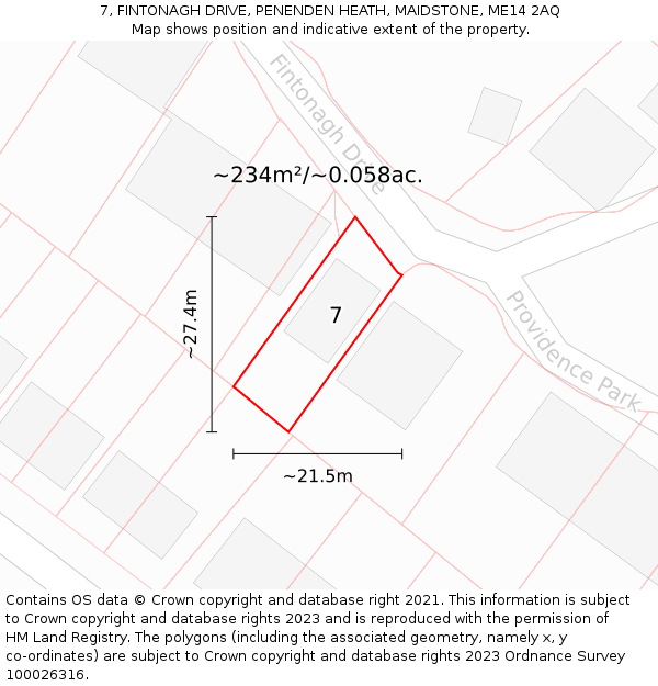 7, FINTONAGH DRIVE, PENENDEN HEATH, MAIDSTONE, ME14 2AQ: Plot and title map