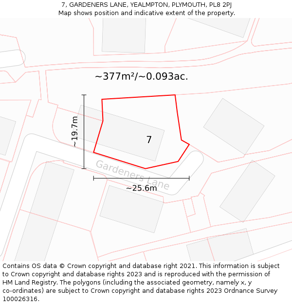 7, GARDENERS LANE, YEALMPTON, PLYMOUTH, PL8 2PJ: Plot and title map