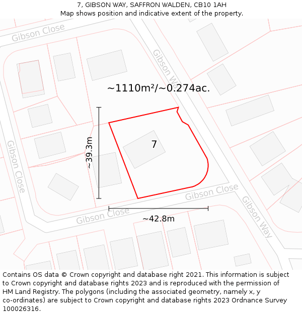 7, GIBSON WAY, SAFFRON WALDEN, CB10 1AH: Plot and title map