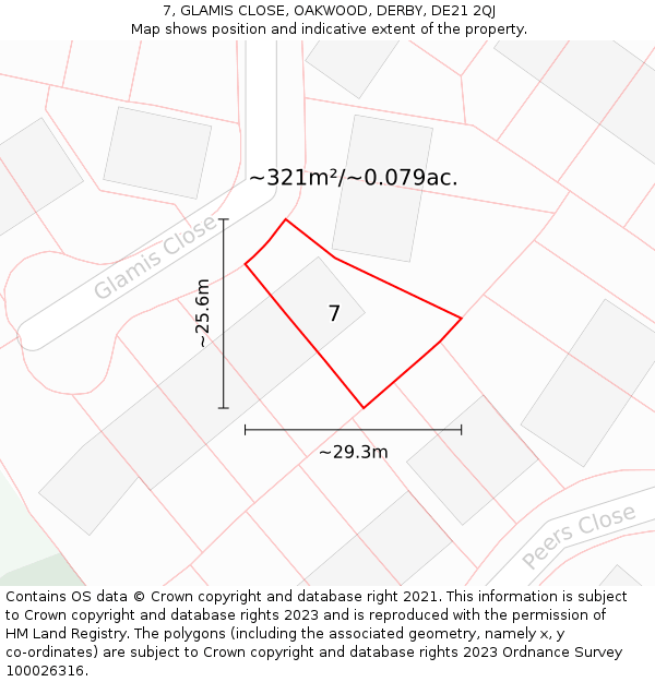 7, GLAMIS CLOSE, OAKWOOD, DERBY, DE21 2QJ: Plot and title map