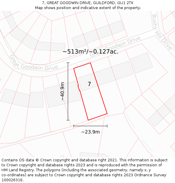 7, GREAT GOODWIN DRIVE, GUILDFORD, GU1 2TX: Plot and title map