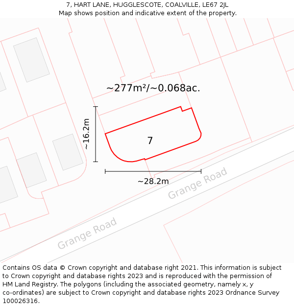 7, HART LANE, HUGGLESCOTE, COALVILLE, LE67 2JL: Plot and title map