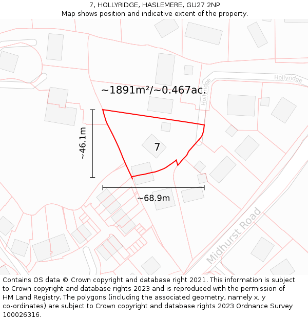 7, HOLLYRIDGE, HASLEMERE, GU27 2NP: Plot and title map