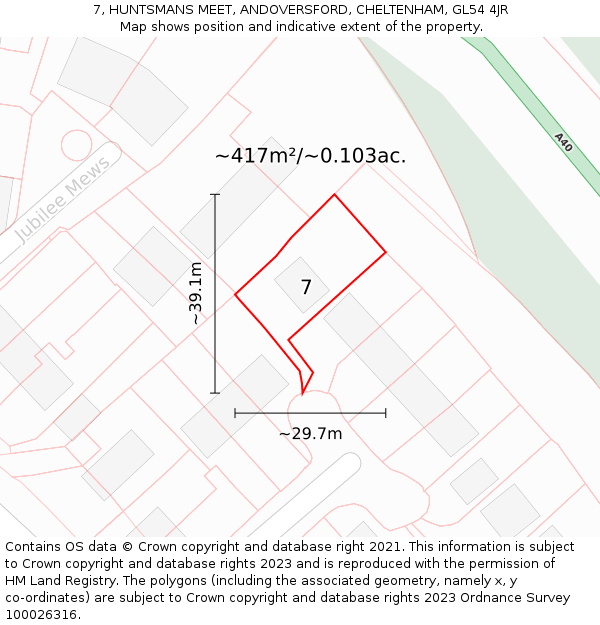 7, HUNTSMANS MEET, ANDOVERSFORD, CHELTENHAM, GL54 4JR: Plot and title map