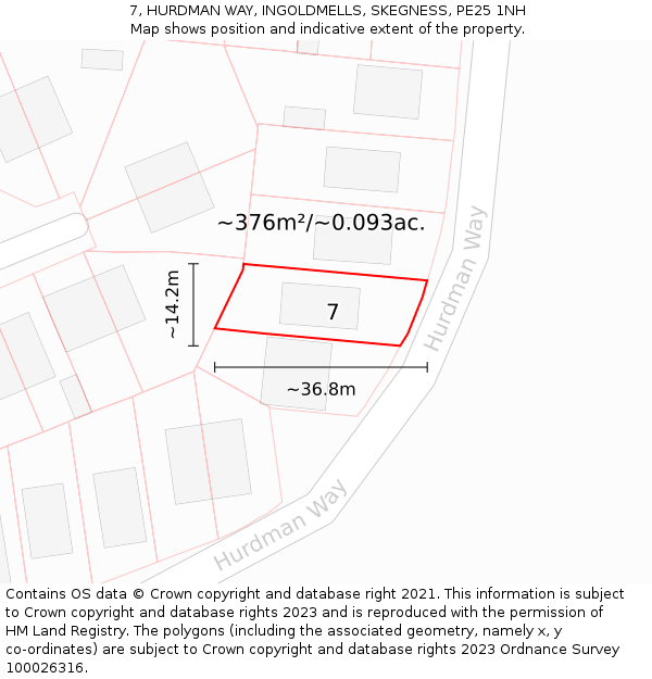 7, HURDMAN WAY, INGOLDMELLS, SKEGNESS, PE25 1NH: Plot and title map