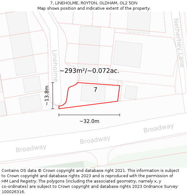 7, LINEHOLME, ROYTON, OLDHAM, OL2 5DN: Plot and title map