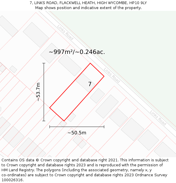 7, LINKS ROAD, FLACKWELL HEATH, HIGH WYCOMBE, HP10 9LY: Plot and title map