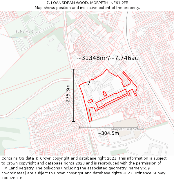 7, LOANSDEAN WOOD, MORPETH, NE61 2FB: Plot and title map