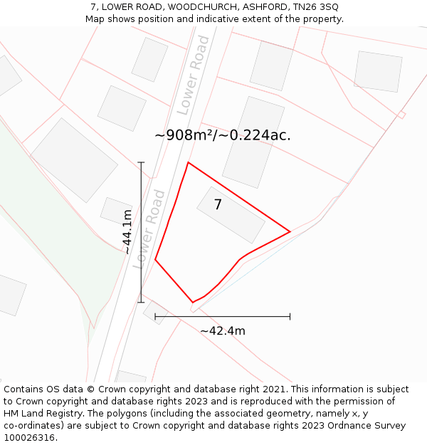 7, LOWER ROAD, WOODCHURCH, ASHFORD, TN26 3SQ: Plot and title map