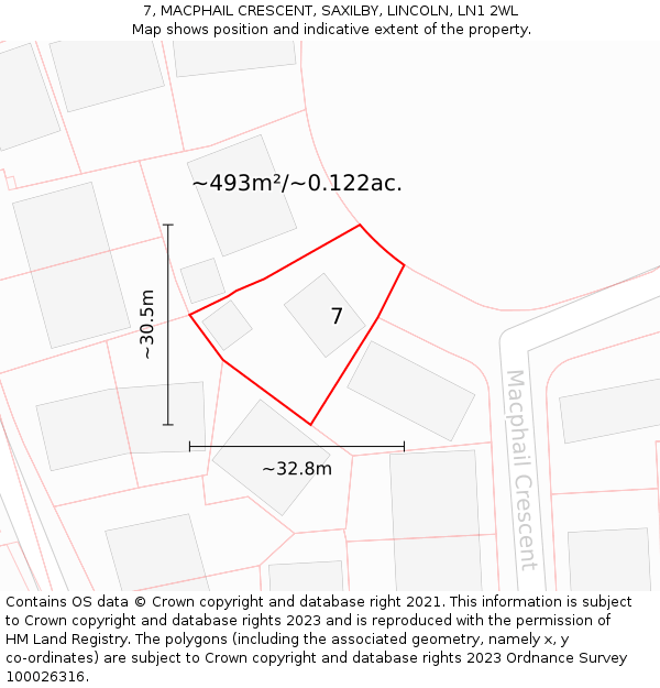 7, MACPHAIL CRESCENT, SAXILBY, LINCOLN, LN1 2WL: Plot and title map