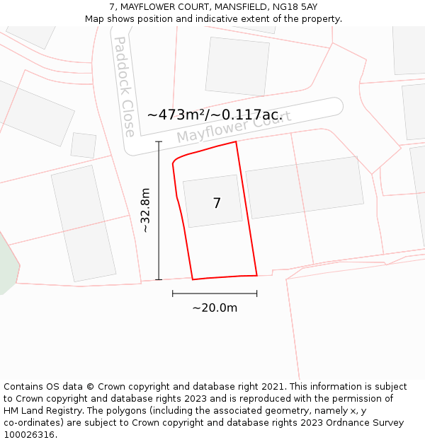 7, MAYFLOWER COURT, MANSFIELD, NG18 5AY: Plot and title map