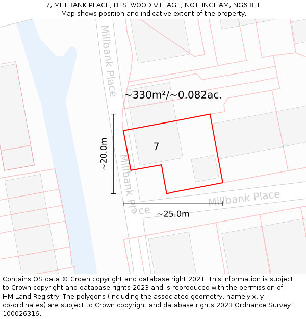 7, MILLBANK PLACE, BESTWOOD VILLAGE, NOTTINGHAM, NG6 8EF: Plot and title map