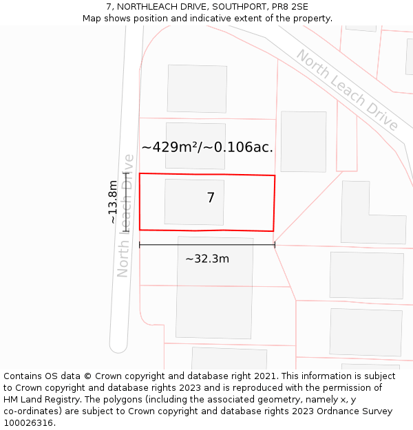 7, NORTHLEACH DRIVE, SOUTHPORT, PR8 2SE: Plot and title map