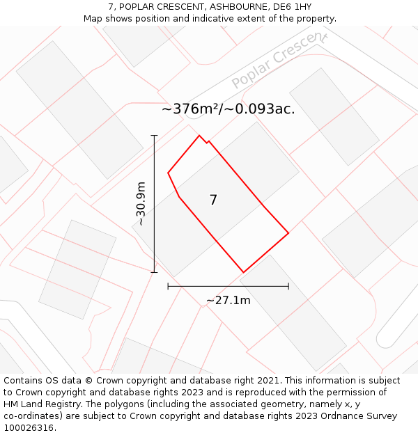 7, POPLAR CRESCENT, ASHBOURNE, DE6 1HY: Plot and title map