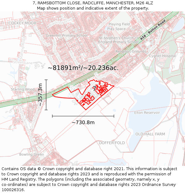 7, RAMSBOTTOM CLOSE, RADCLIFFE, MANCHESTER, M26 4LZ: Plot and title map