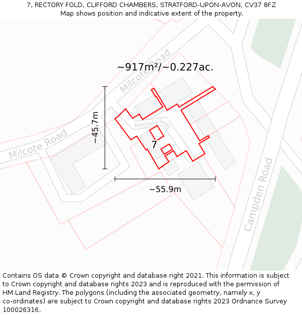 7, RECTORY FOLD, CLIFFORD CHAMBERS, STRATFORD-UPON-AVON, CV37 8FZ: Plot and title map