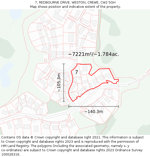 7, REDBOURNE DRIVE, WESTON, CREWE, CW2 5GH: Plot and title map