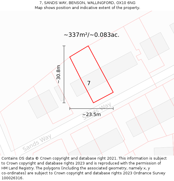 7, SANDS WAY, BENSON, WALLINGFORD, OX10 6NG: Plot and title map