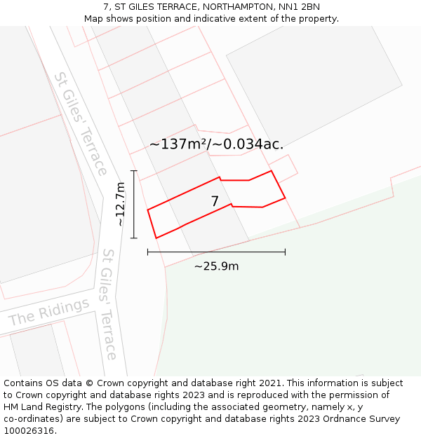 7, ST GILES TERRACE, NORTHAMPTON, NN1 2BN: Plot and title map