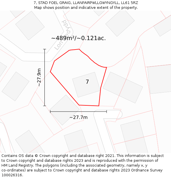 7, STAD FOEL GRAIG, LLANFAIRPWLLGWYNGYLL, LL61 5RZ: Plot and title map