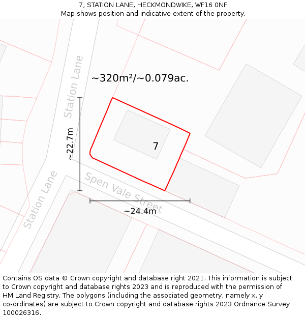 7, STATION LANE, HECKMONDWIKE, WF16 0NF: Plot and title map