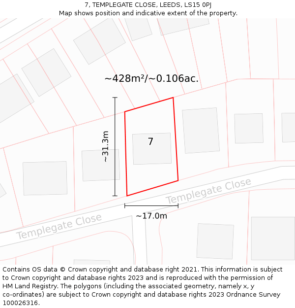 7, TEMPLEGATE CLOSE, LEEDS, LS15 0PJ: Plot and title map