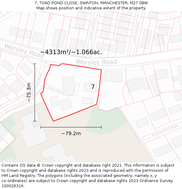 7, TOAD POND CLOSE, SWINTON, MANCHESTER, M27 0BW: Plot and title map