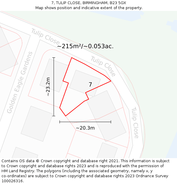 7, TULIP CLOSE, BIRMINGHAM, B23 5GX: Plot and title map