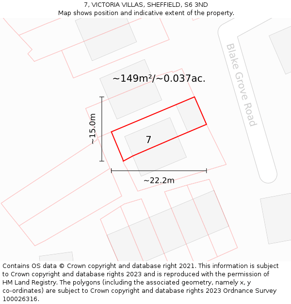 7, VICTORIA VILLAS, SHEFFIELD, S6 3ND: Plot and title map