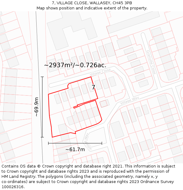 7, VILLAGE CLOSE, WALLASEY, CH45 3PB: Plot and title map