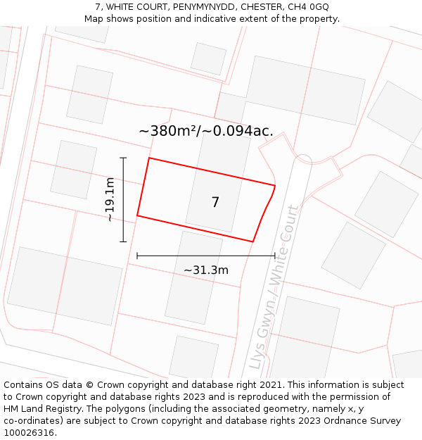 7, WHITE COURT, PENYMYNYDD, CHESTER, CH4 0GQ: Plot and title map