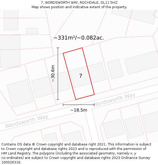 7, WORDSWORTH WAY, ROCHDALE, OL11 5HZ: Plot and title map