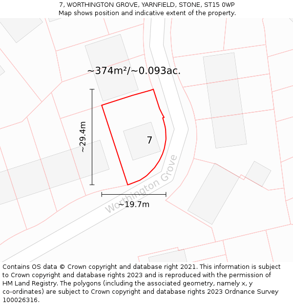 7, WORTHINGTON GROVE, YARNFIELD, STONE, ST15 0WP: Plot and title map