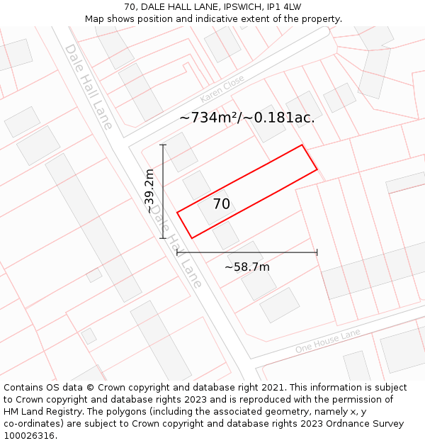 70, DALE HALL LANE, IPSWICH, IP1 4LW: Plot and title map