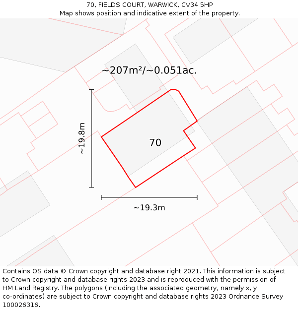 70, FIELDS COURT, WARWICK, CV34 5HP: Plot and title map